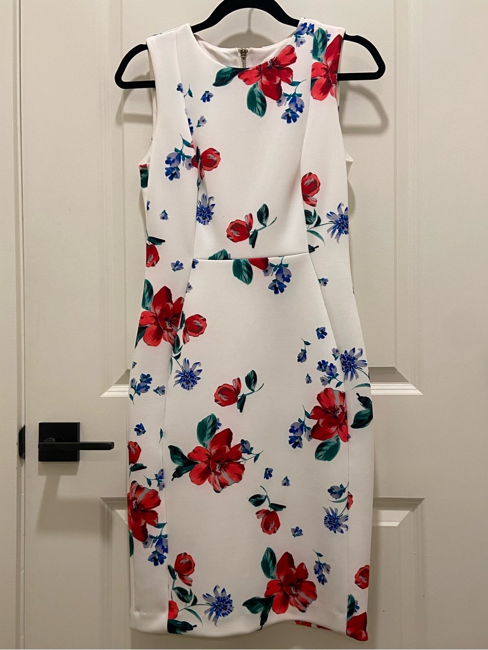 Calvin Klein White Midi Dress with Red & Blue Floral Print
